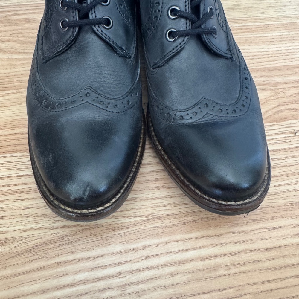 5th Avenue Black Leather Flat Wingtip Lace Up Ankle Boots, 40 eu size - Picture 7 of 8